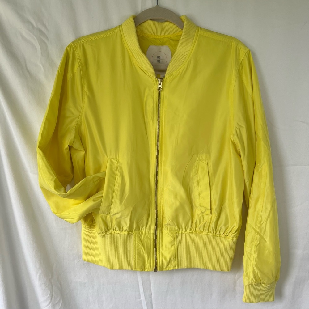 Anthropologie Hei Hei Neon Yellow Bomber Jacket Windbreaker Size Small